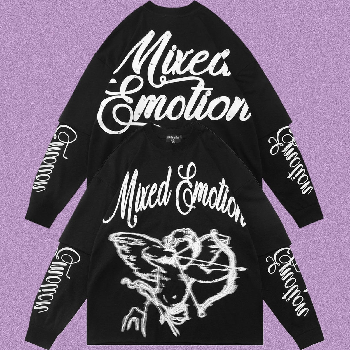 MIXED EMOTION Angel Script Layered Long Sleeve Tee