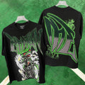 MIXED EMOTION Green Flame Rhinestone Graphic T-Shirt