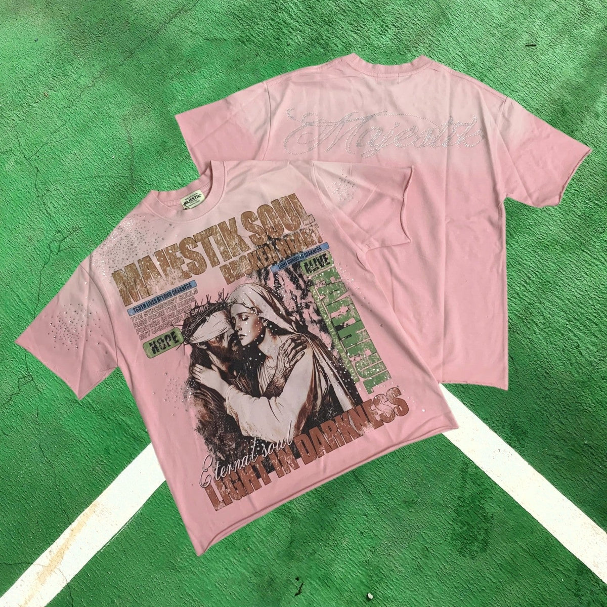 MIXED EMOTION Washed Pink Soul Graphic T-Shirt