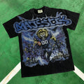 MIXED EMOTION Washed Black Lion Football Graphic T-Shirt