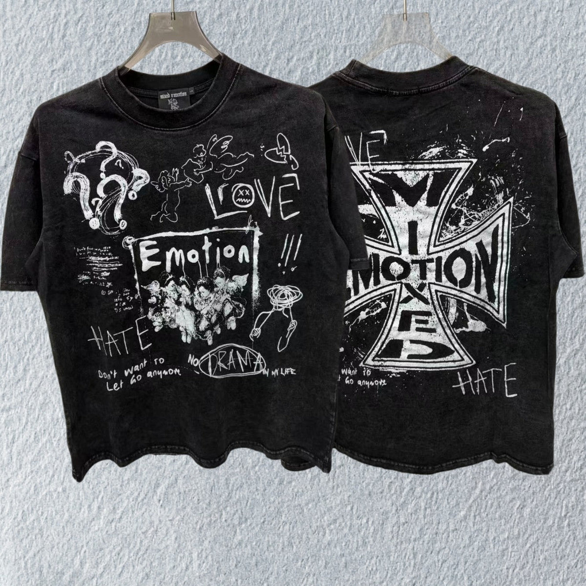 MIXED EMOTION Washed Black Emotions Graphic T-Shirt