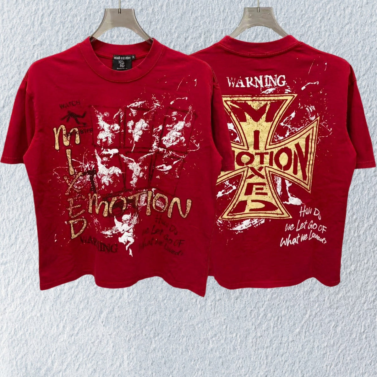 MIXED EMOTION Washed Red Warning Graphic T-Shirt