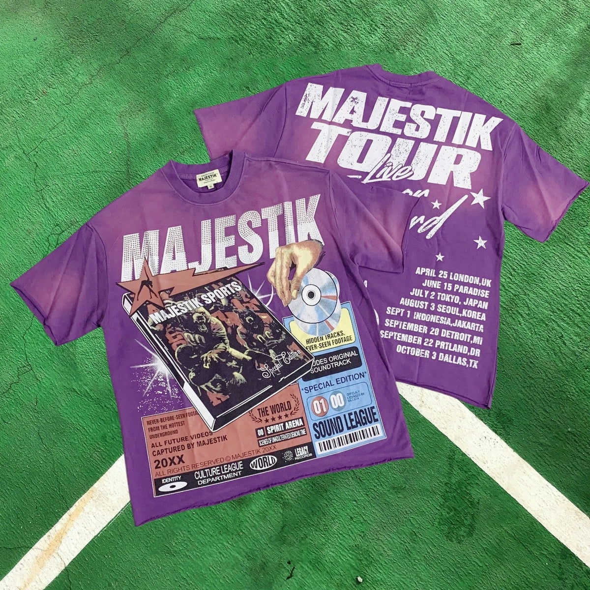 MIXED EMOTION Washed Purple Graphic T-Shirt