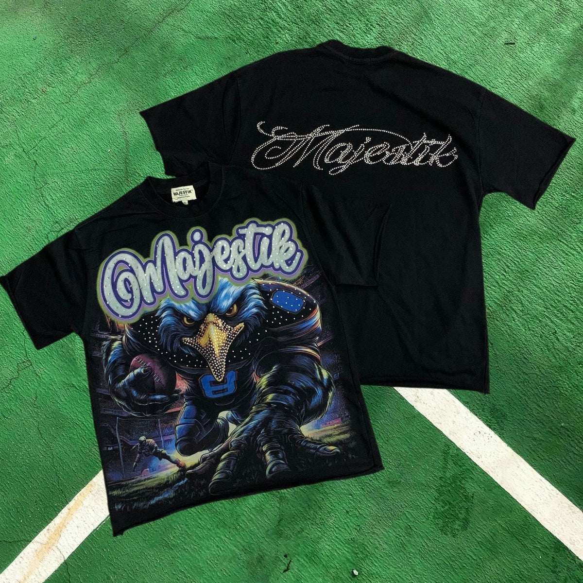 MIXED EMOTION Eagle Football Graphic Black T-Shirt